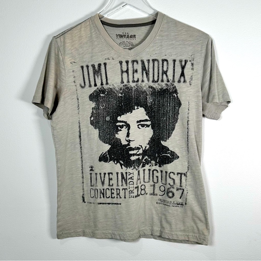 Jimi Hendrix Band Tee CLG Vintage Grey Black Short Sleeve Vneck